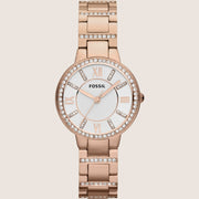 Fossil Virginia Rose Gold Crystal Plated Bracelet Watch ES3284