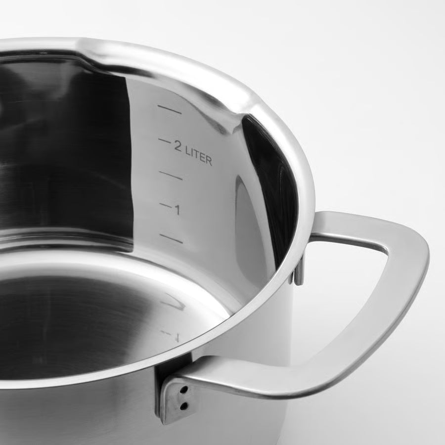 IKEA HEMKOMST Pot with lid, stainless steel/glass, 3 l, Heat resistant glass