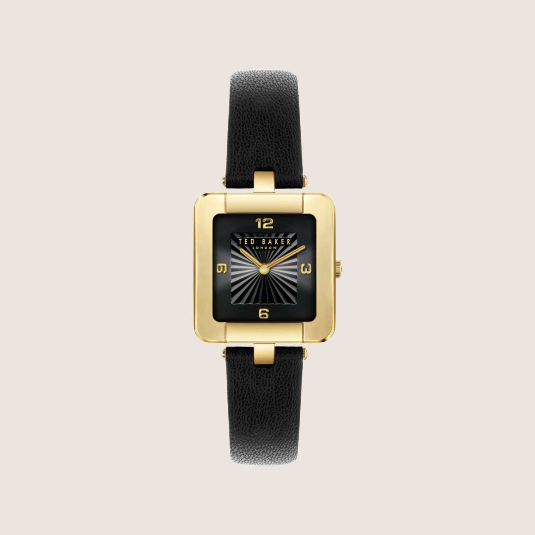 Ted Baker Ladies Mayse Gold Arabic Numeral Black Leather Strap Watch BKPMSS301