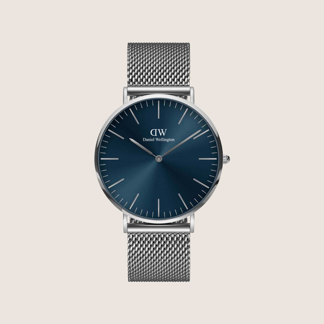 Daniel Wellington Mens Classic Sterling Silver Blue Dial 40mm Watch DW00100...