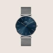 Daniel Wellington Mens Classic Sterling Silver Blue Dial 40mm Watch DW00100...