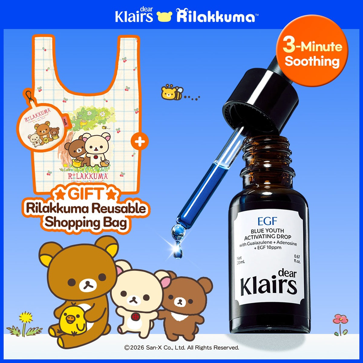 [RILAKKUMA EDITION] dear, klairs EGF Blue Youth Activating Drop 20ml Set (+RILAKKUMA Blue Tote Bag)