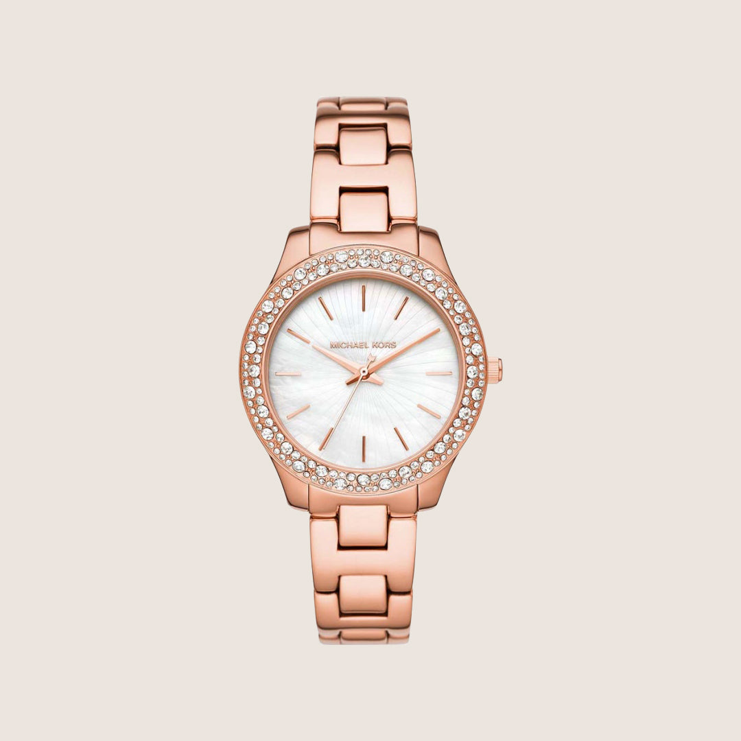 Michael Kors Women's Liliane Clear Stone-Set White Dial Watch MK4557