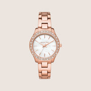 Michael Kors Women's Liliane Clear Stone-Set White Dial Watch MK4557