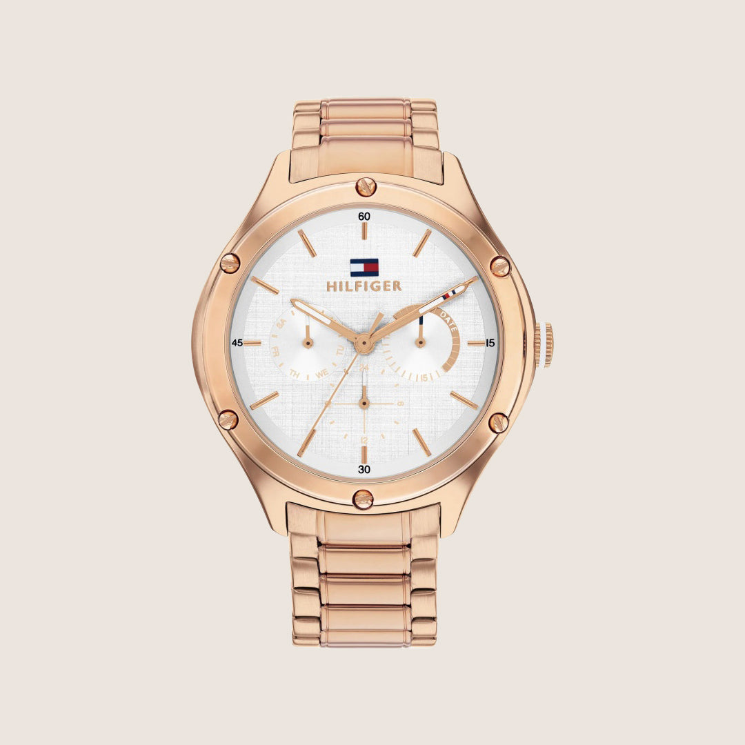 Tommy Hilfiger Women's Lexi Silver White Dial Rose Gold Link Bracelet 1782682