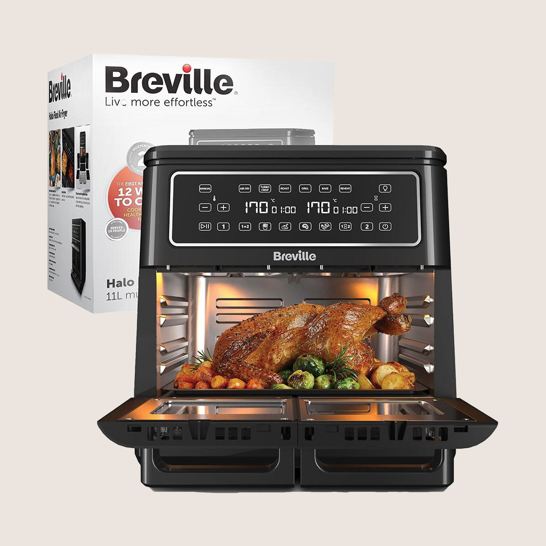 BREVILLE Halo Flexi VDF130 Dual Zone Air Fryer Removable Wall 11L - Black