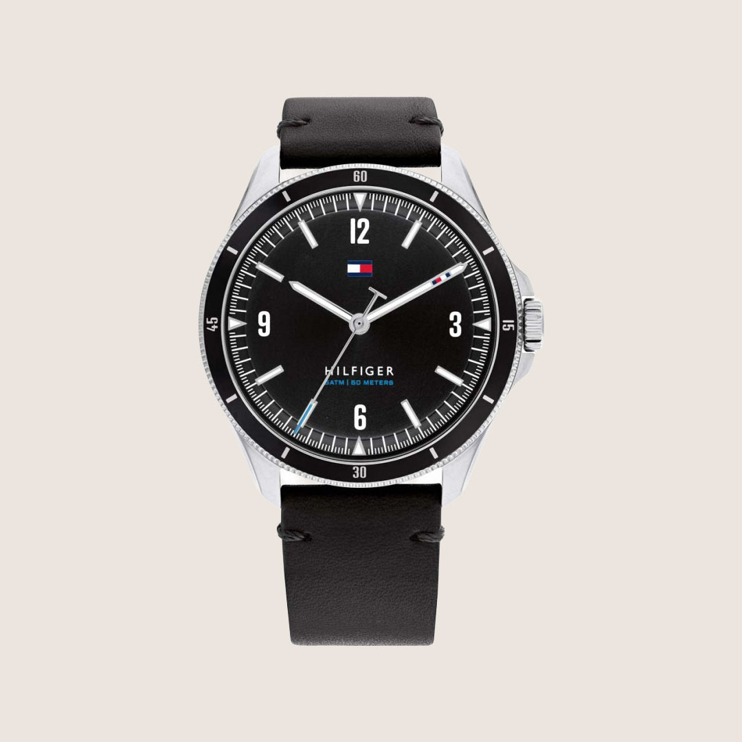 Tommy Hilfiger Men's Maverick Watch Black Dial Leather Strap 1791904