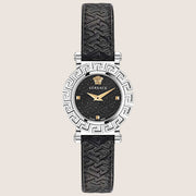 Versace Ladies Greca Glam Watch Black Dial Silver Slim Strap VE2Q00122