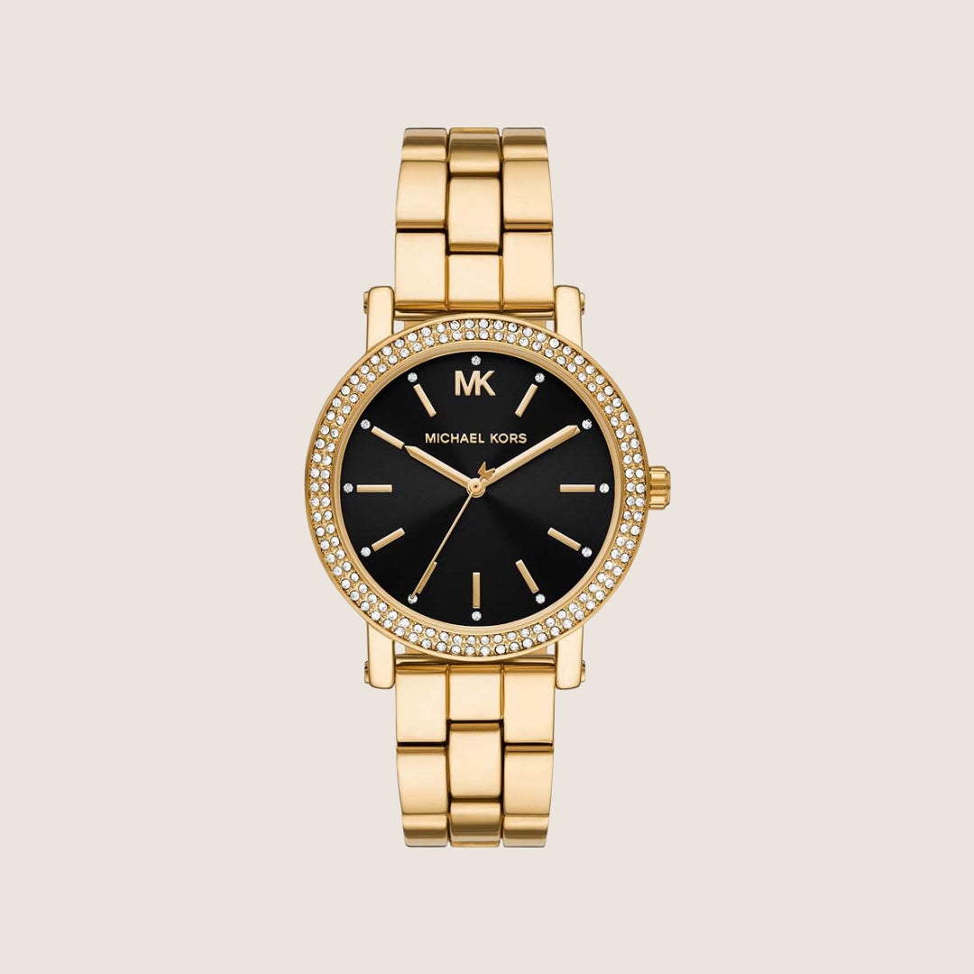 Michael Kors Women's Corey Clear Stone-Set Black Dial Watch MK7547