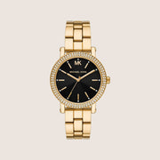 Michael Kors Women's Corey Clear Stone-Set Black Dial Watch MK7547