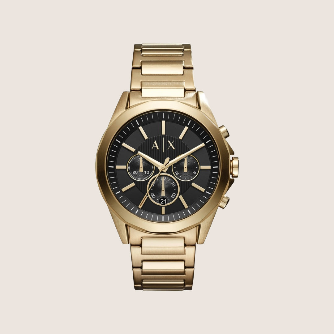 Armani Exchange Men's Dress Watch Black Dial Gold-Tone Bracelet AX2611