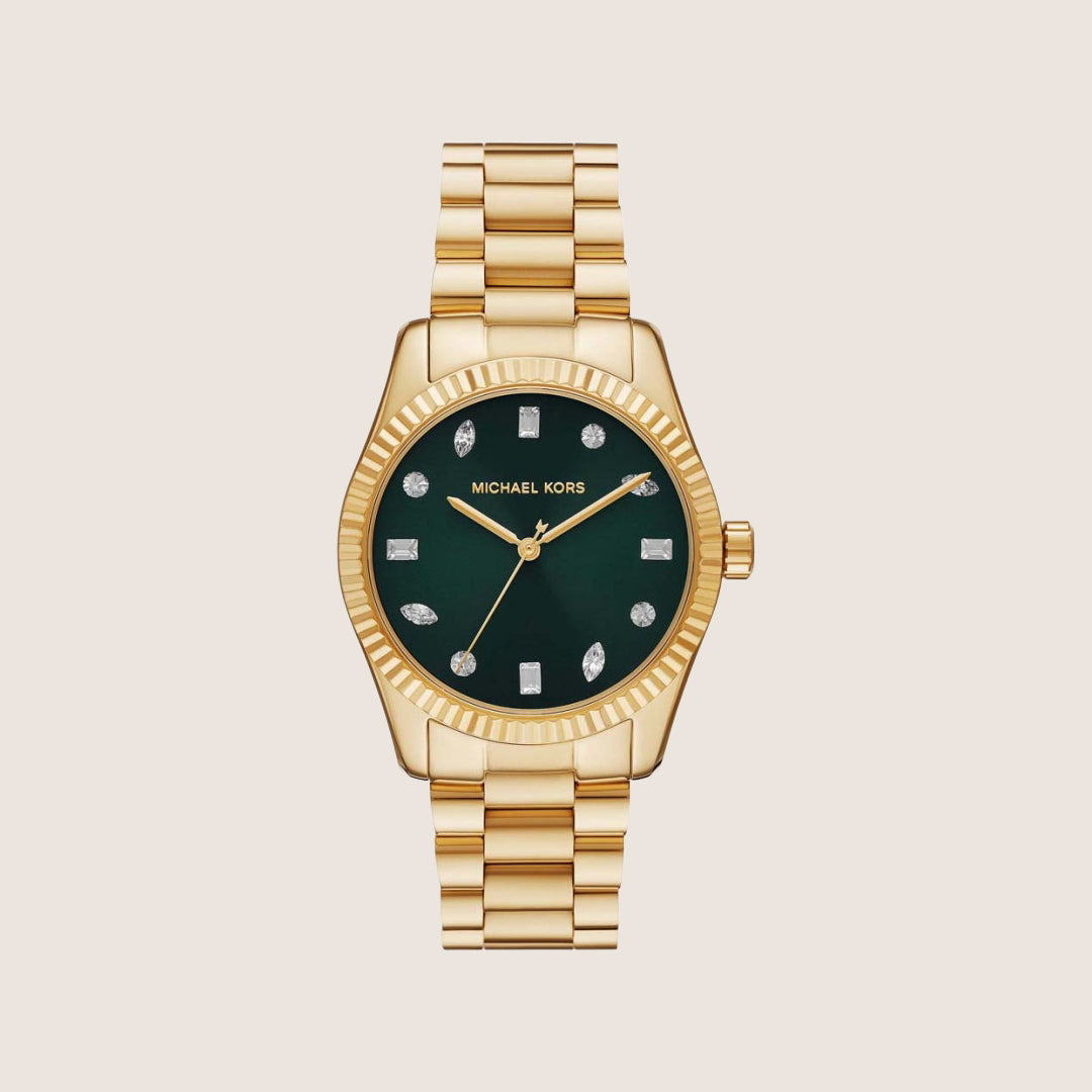 Michael Kors Women's Lexington Clear Stone-Set Green Dial Watch MK7449