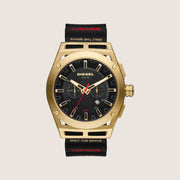 Diesel Mens Timeframe Chronograph Black Dial Gold Case Silicone Strap Watch DZ4546