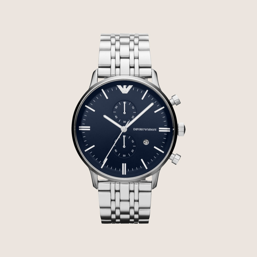 Emporio Armani Men's Watch Black Dial Silver Steel Bracelet AR1648