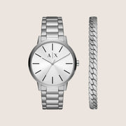 Armani Exchange Men's Dress Watch & Bracelet Gift Set Silver Steel AX7138SET