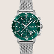 BOSS Men's Admiral Chronograph Green Dial Silver Steel Watch 1513905