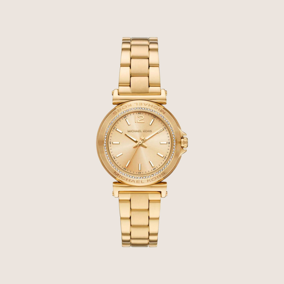 Michael Kors Women's Maren Clear Stone-Set Gold Dial Watch MK7516