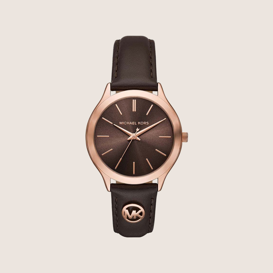 Michael Kors Women's Slim Runway Brown Dial Rose Gold Case Watch MK7546