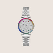 GC Ladies Flair Silver Bracelet Multi-Stone White Dial Day Date Watch Z01012L1MF