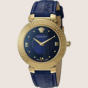 Versace Ladies Daphnis Watch Blue Dial Gold Case Leather Strap V16040017