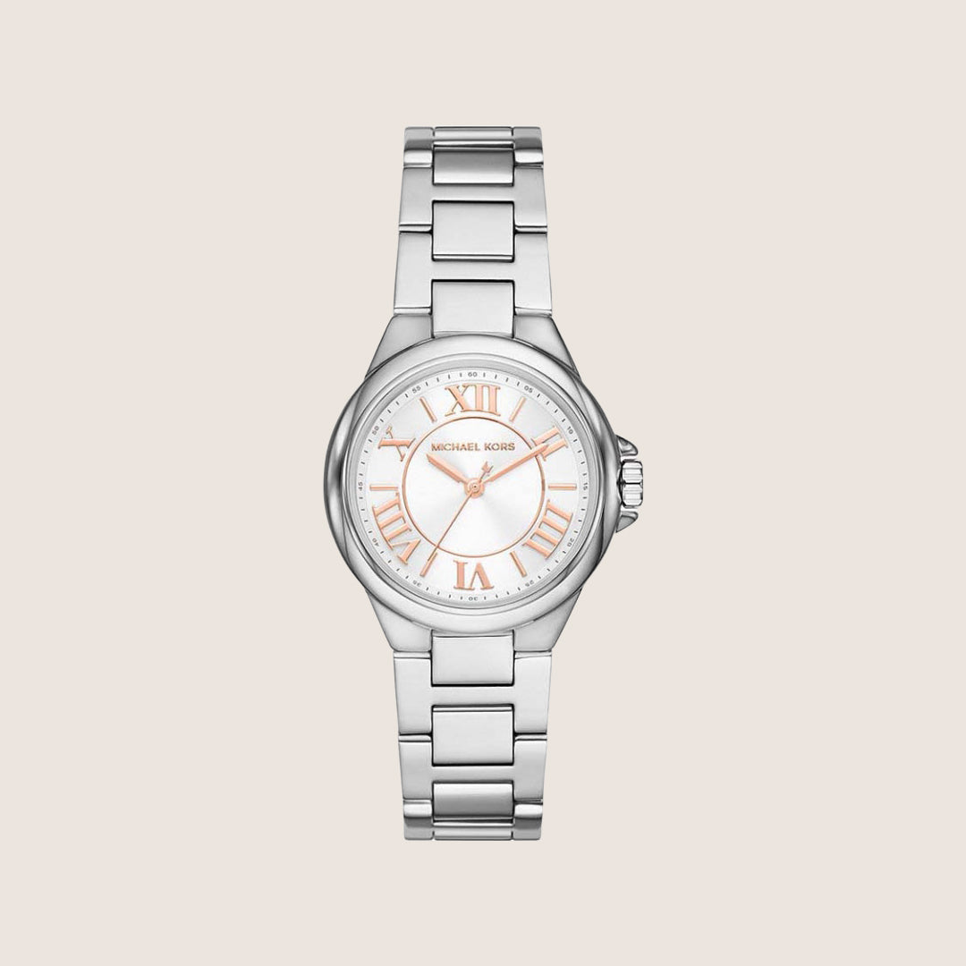 Michael Kors Women's Camille White Dial Silver Case Watch MK7259