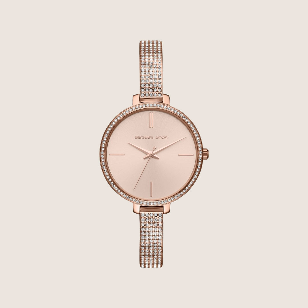 Michael Kors Women's Jaryn Clear Stone-Set Rose Gold Dial Watch MK3785