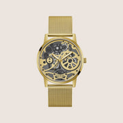 Guess Mens Gadget Watch Gold, Transparent Dial GW0538G2