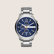 Armani Exchange Men's Dress Watch Blue Dial 46mm Silver Case AX2155