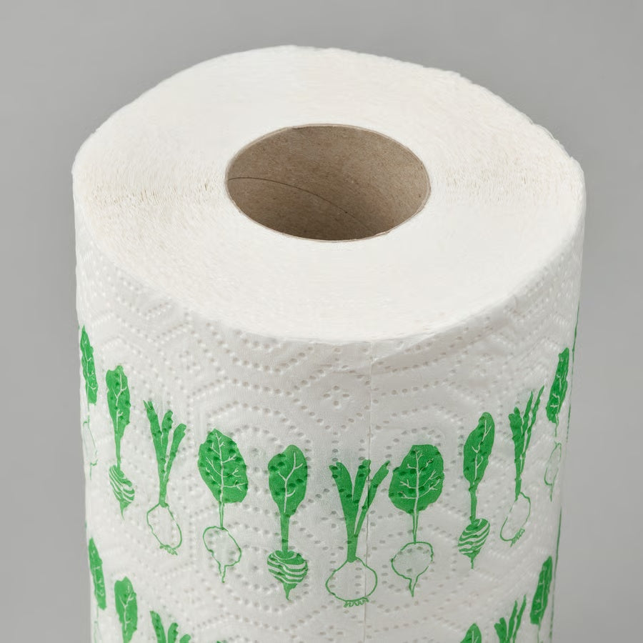 IKEA FAMILJ Kitchen roll, patterned bright green/white, Paper (min. 50% recycled)