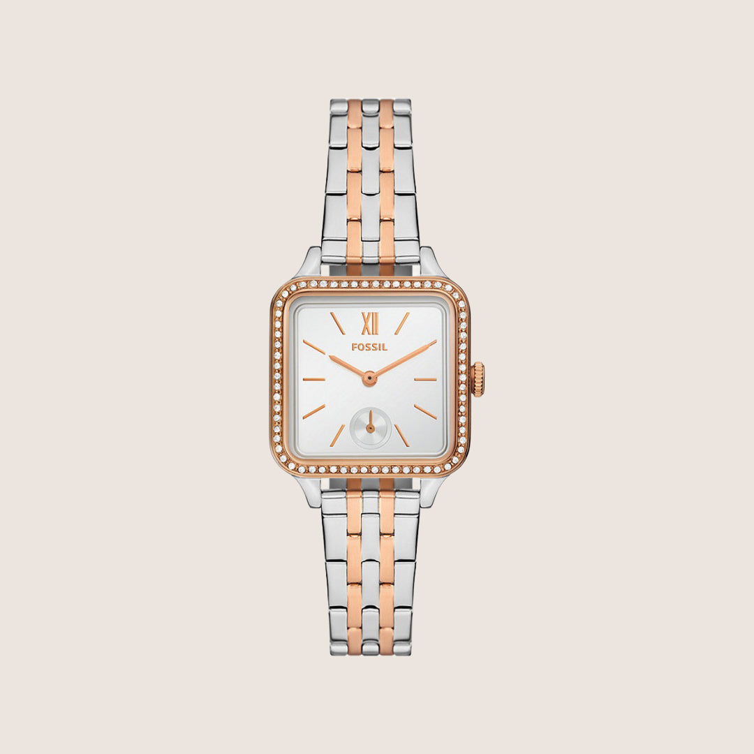 Fossil Women's Colleen Two-Tone Square Crystal Bracelet Analogue Watch BQ3907
