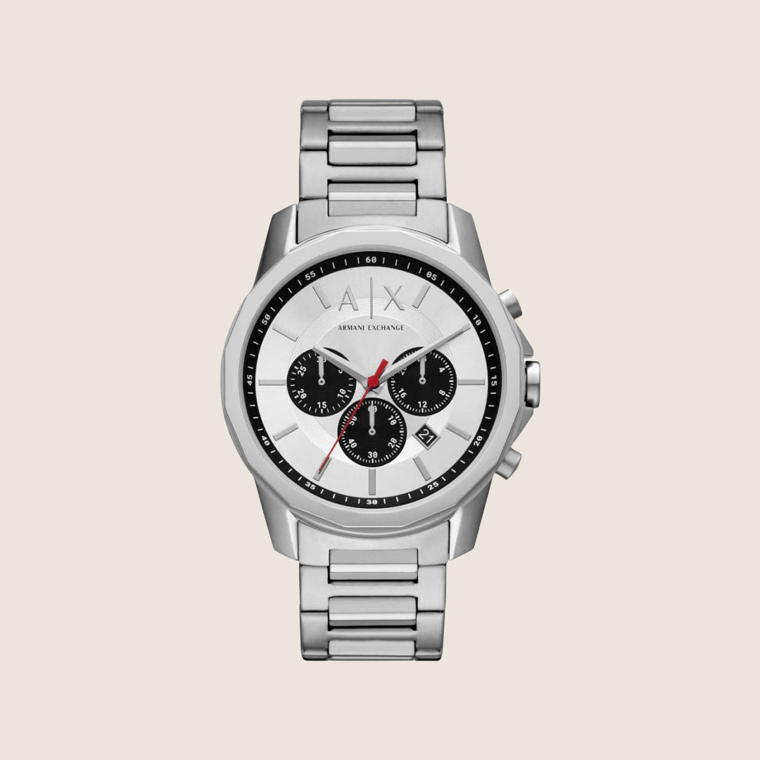 Armani Exchange Men's Dress Watch Silver Dial Silver Steel Bracelet AX1742