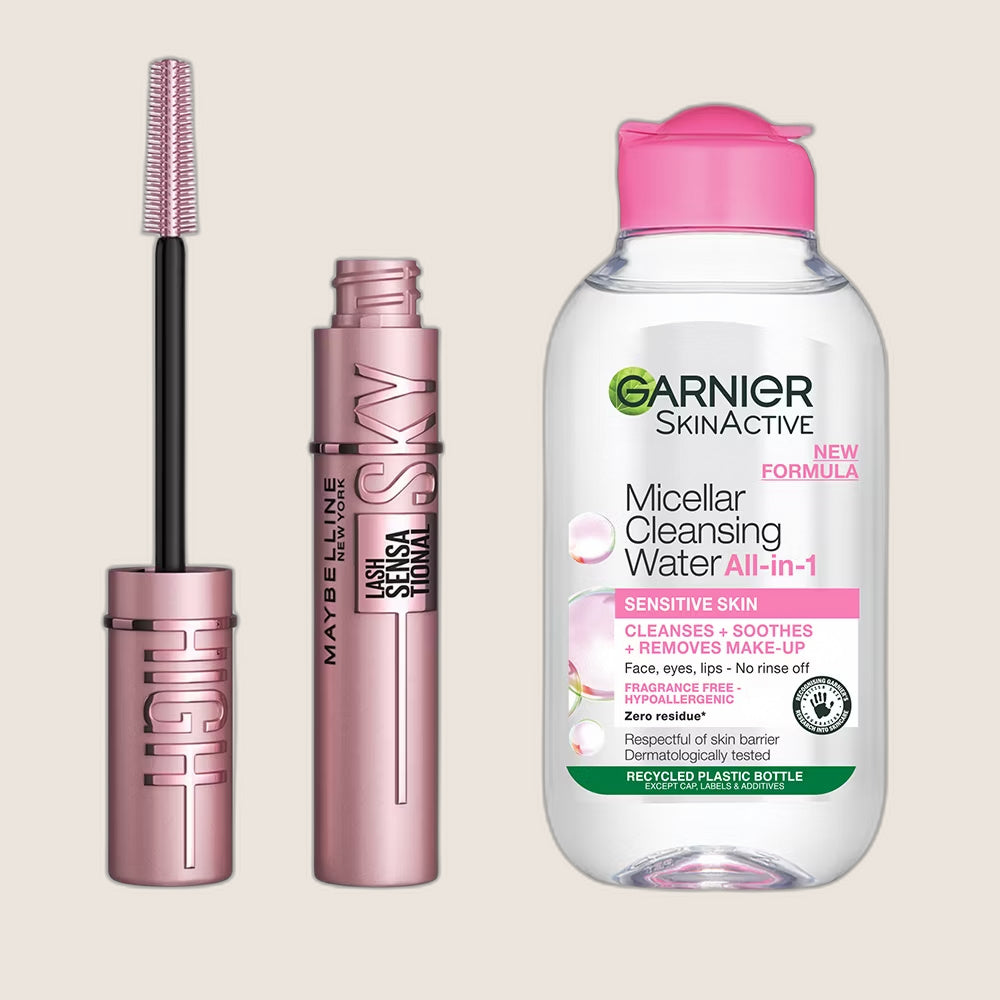 L'Oréal Paris Maybelline Lash Sensational Black Sky High Mascara & Garnier Micellar Water Duo Bundle 200ml