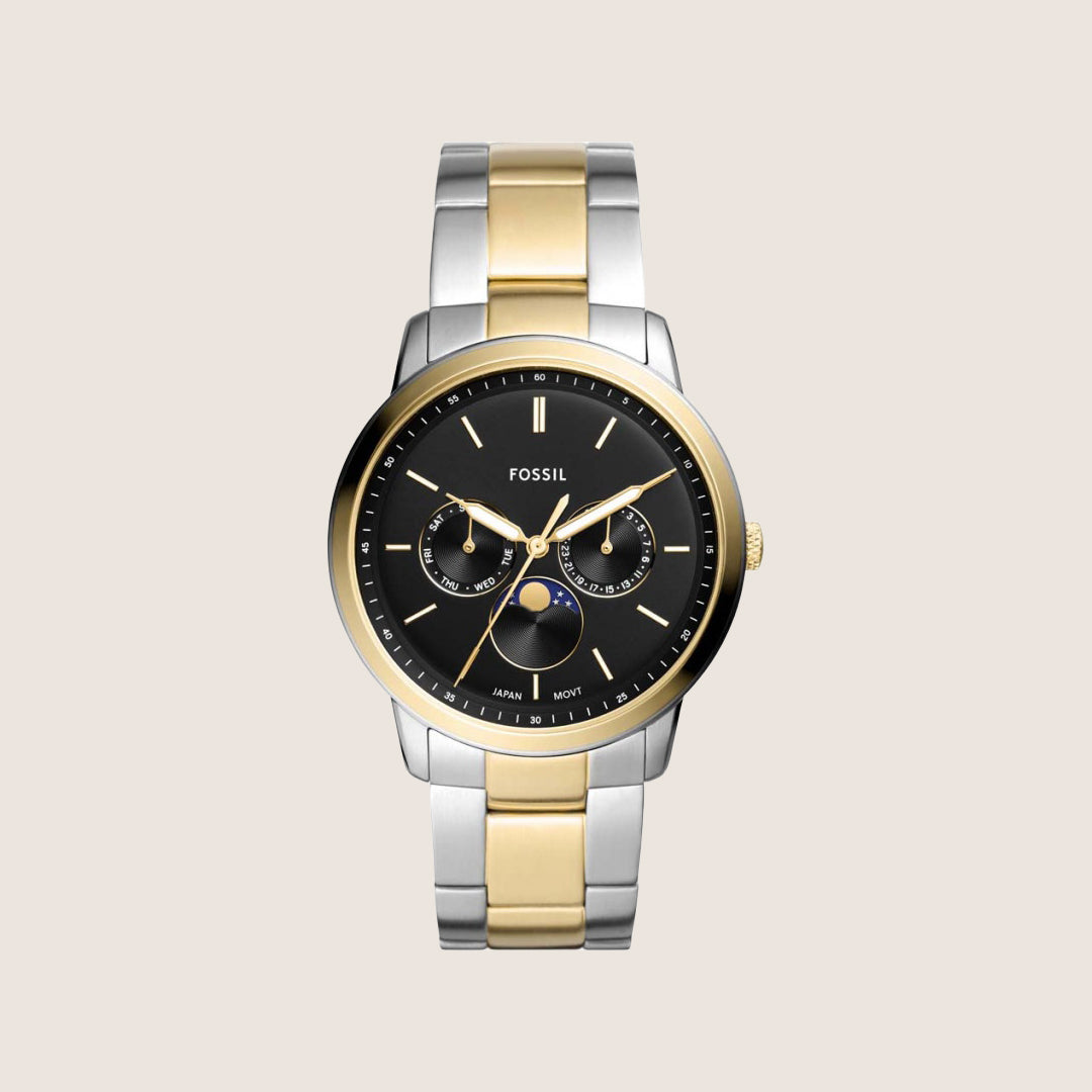 Fossil Mens Neutra Black Dial Two Tone Watch FS5906