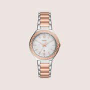 Fossil Women's Ashtyn Two-Tone Mother-of-Pearl Crystal Bracelet Date Watch BQ3844