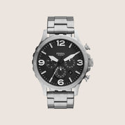 Fossil Mens Nate Black Chronograph Steel Watch JR1532