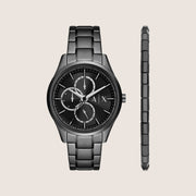Armani Exchange Men's Sport Watch & Bracelet Gift Set Black Steel AX7154SET