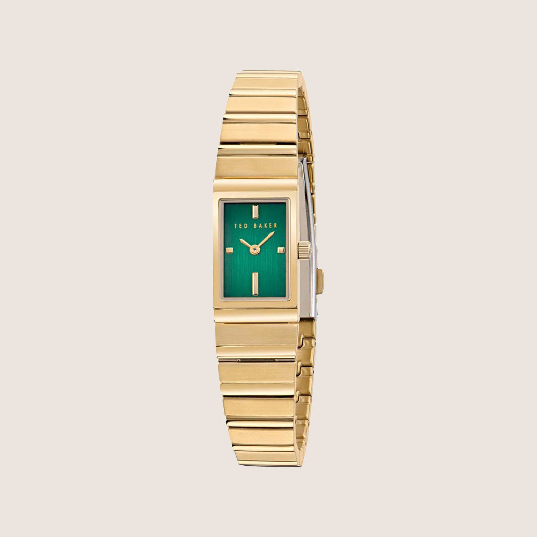 Ted Baker Ladies Lileey Gold Green Rectangle Bracelet Watch BKPLLS502