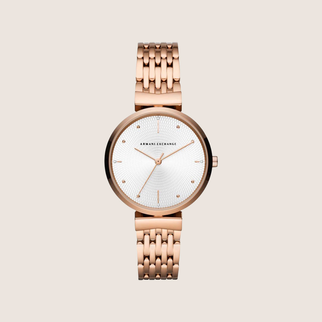 Armani Exchange Women's Dress Watch Rose Gold Silver Dial AX5901