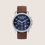 Armani Exchange Men's Dress Watch Blue Chronograph Worn-Effect Brown Leather Strap AX2501