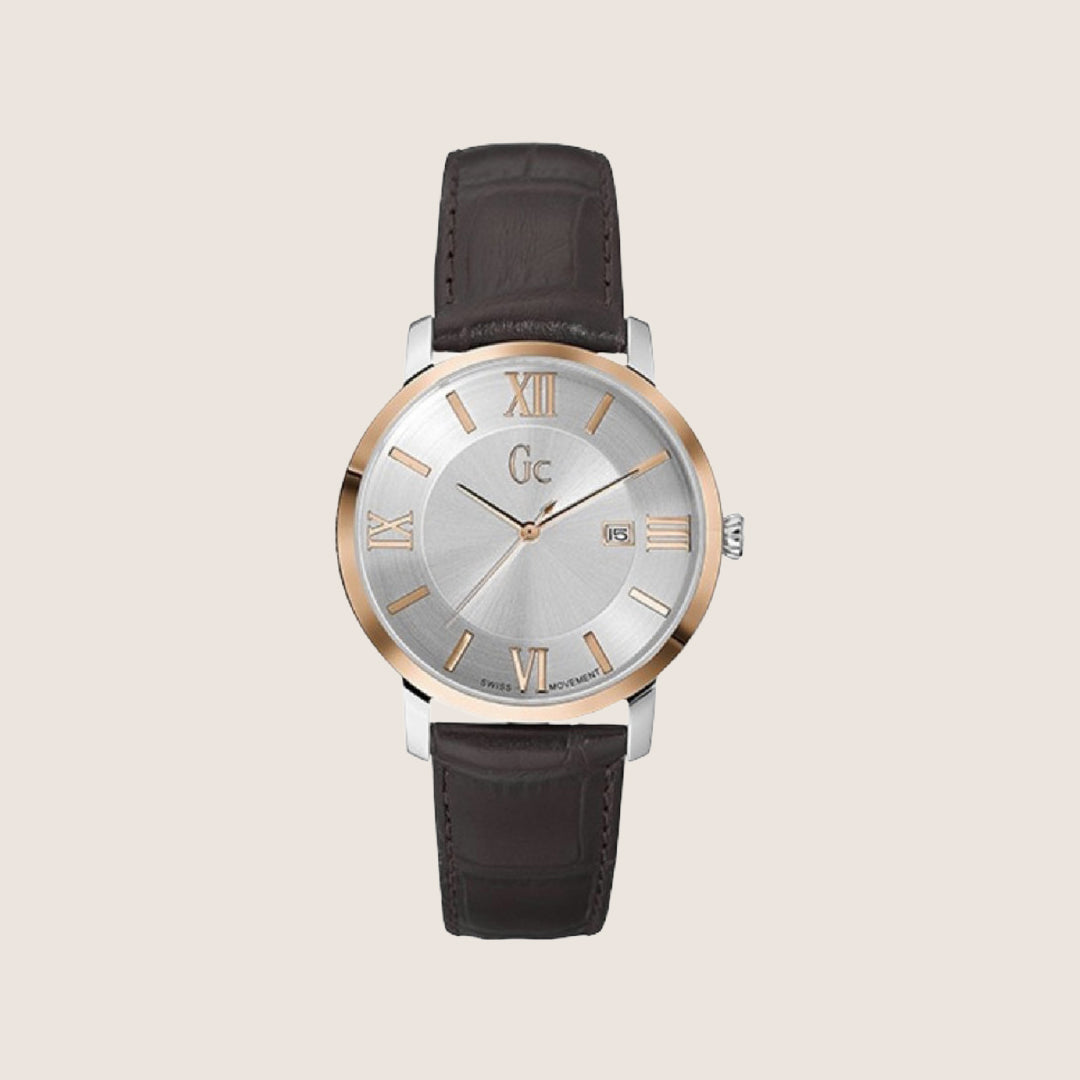 GC Men's Analogue Silver Dial Brown Leather Strap Watch X60019G1S