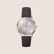 GC Men's Analogue Silver Dial Brown Leather Strap Watch X60019G1S