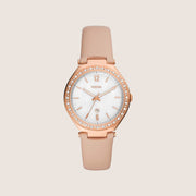 Fossil Women's Ashtyn Rose Gold Mother-of-Pearl Pink Leather Strap Date Watch BQ3840