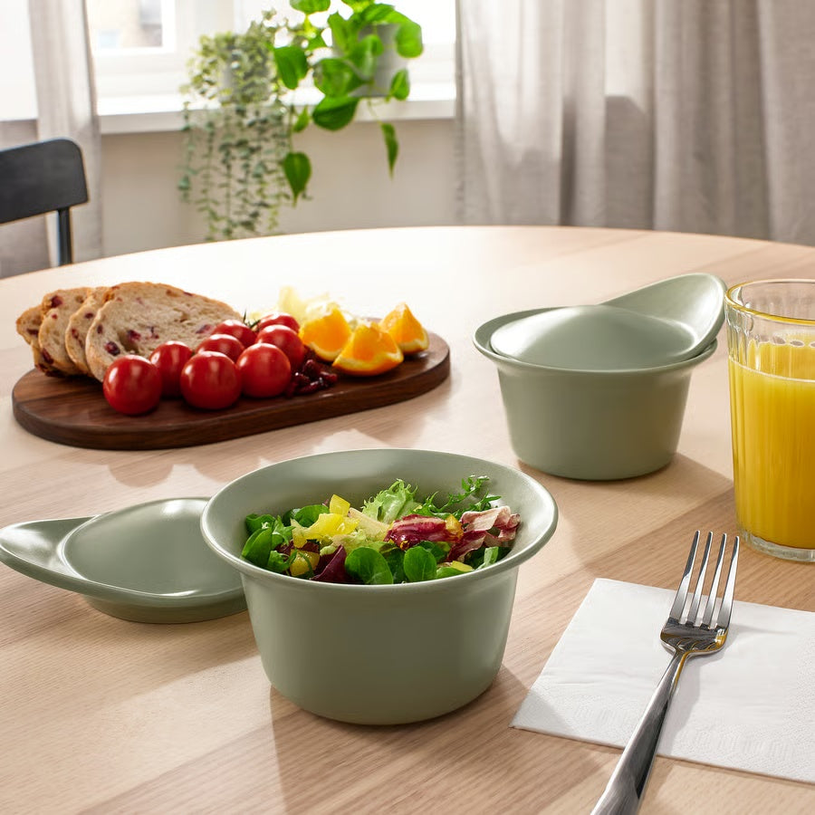 IKEA FÄRGKLAR Oven/serving dish with lid, matt light green, 0.2 l, Stoneware