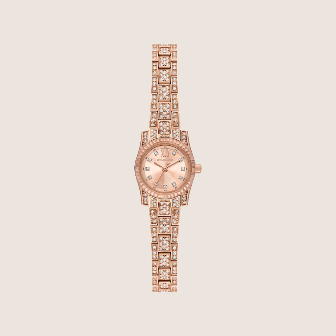 Michael Kors Women's Lexington Clear Stone-Set Rose Gold Dial Watch MK4863