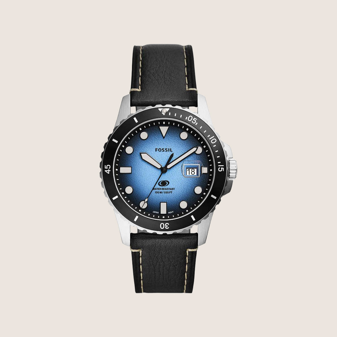 Fossil Mens Blue Dive Blue Dial Leather Watch FS5960