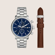 Fossil Mens Rhett Blue Dial Watch and Strap Gift Set BQ2872SET