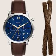 Fossil Men's Neutra Watch & Bracelet Gift Set Blue Dial FS6018SET