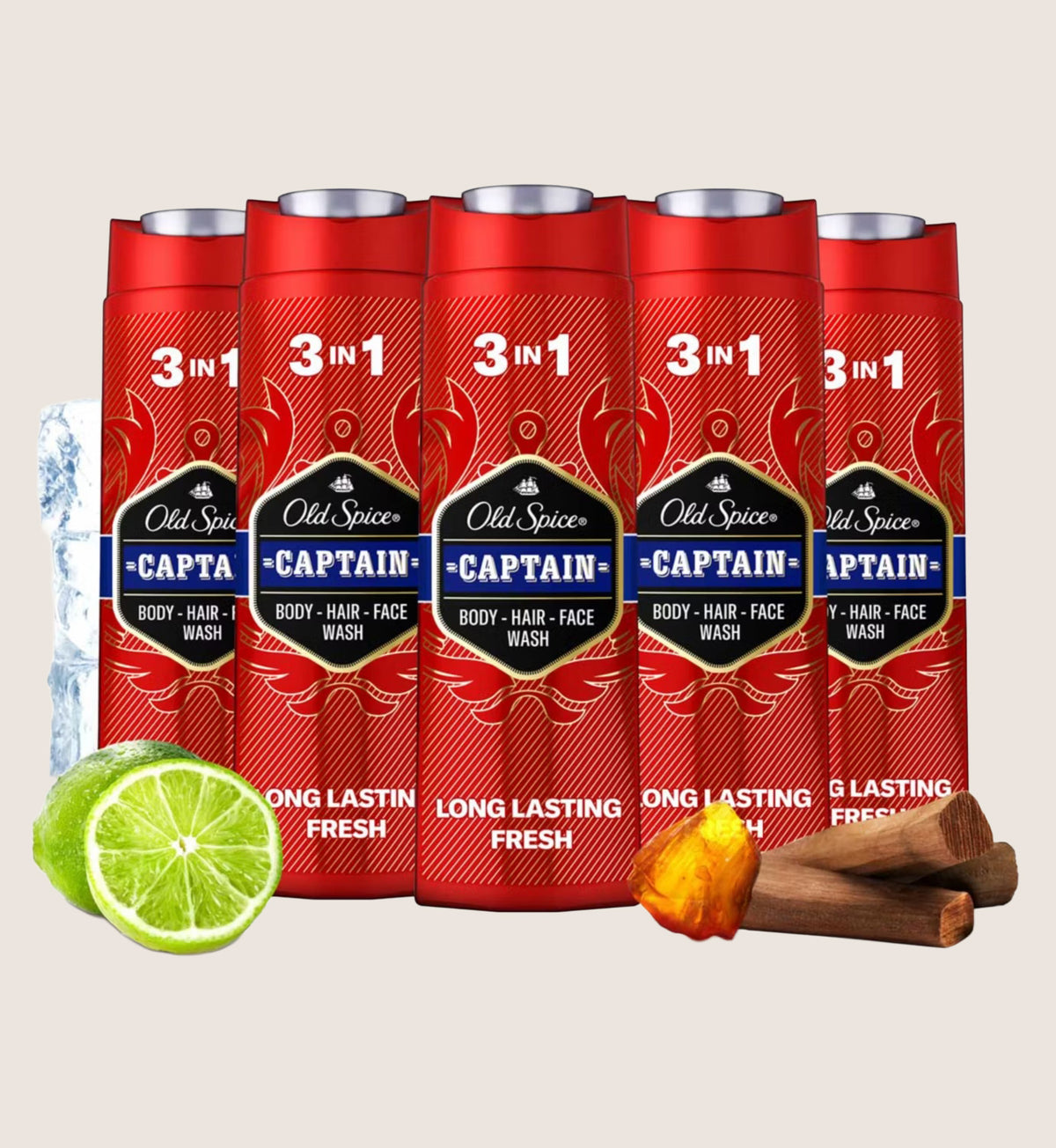 Old Spice Captain Shower Gel Bundle 3-in-1 Wash 5 x 400ml