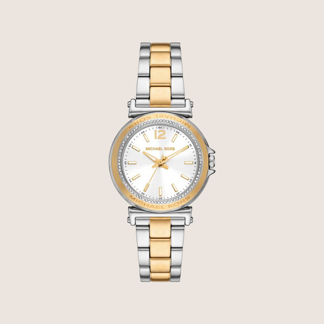 Michael Kors Women's Maren Clear Stone-Set White Dial Watch MK7492