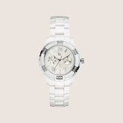 GC Ladies White Ceramic Day Date Mother Of Pearl Dial Stone Set Watch X69117L1S